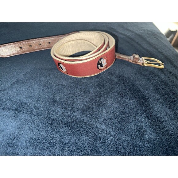 FSU Florida State Univ Belt Mens Sz 44 campus Classics Leather Canvas Woven - Picture 8 of 8
